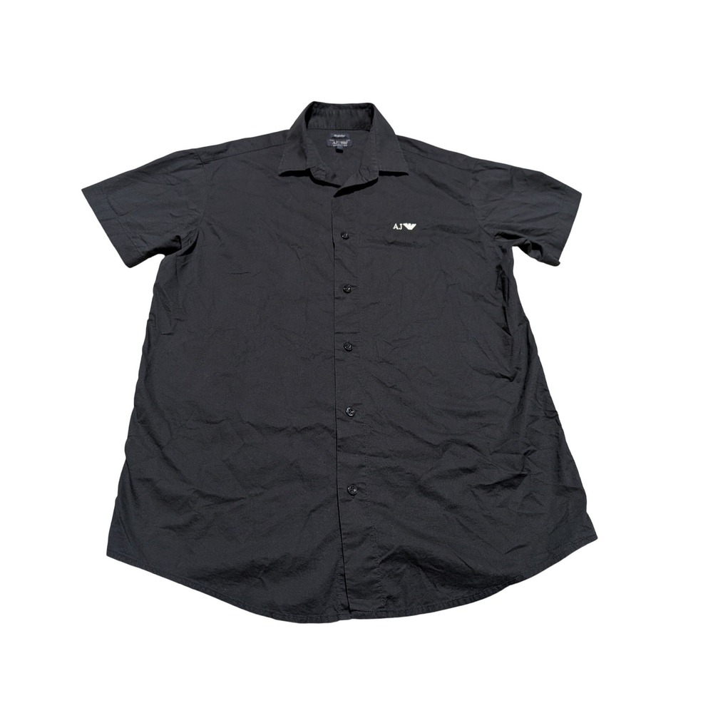 Armani Jeans Button Down Mens M Black Short Sleeve Regular Fit Logo Casual Shirt
